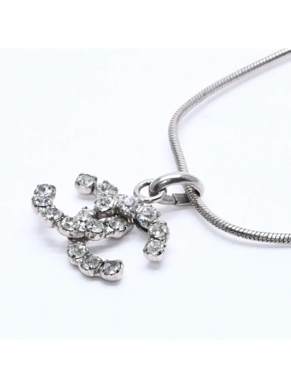 Chanel CC Logo Necklace Light Stone Silver